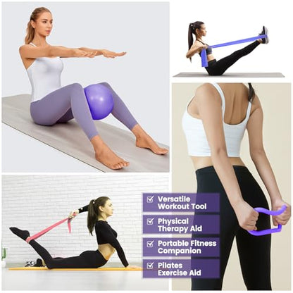 Pilates Kit for Women 13PCS, Pilates Ring Ball Resistance Bands Workout Set - color: Purple