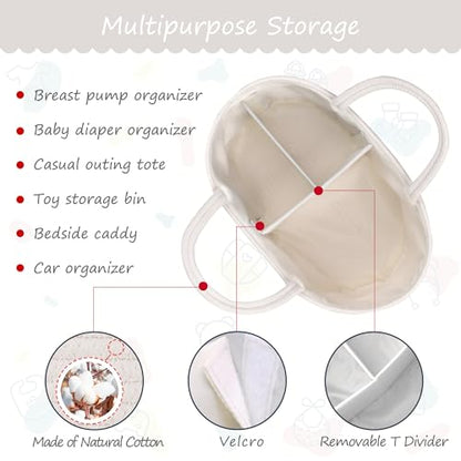 COMSE Large Cotton Rope Baby Diaper Caddy Organizer with Handles, White - color: White, size: Large