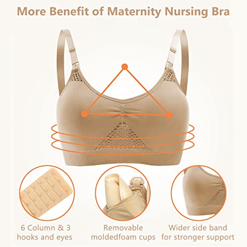 4HOW Pumping Bra Hands Free Pumping and Nursing Bra All in One - color: Black+beige, size: Large
