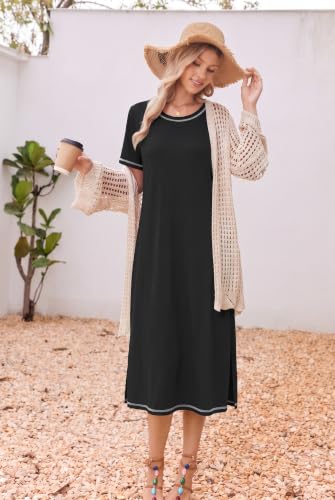 Ekouaer 3 Pack Long Nightgowns for Women Split Hem Sleepshirt - color: Black/Grey/Blue, size: Medium