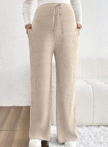 BLENCOT Maternity Pants Casual Stretchy Wide Leg Pregnancy Trousers - color: Apricot, size: Small