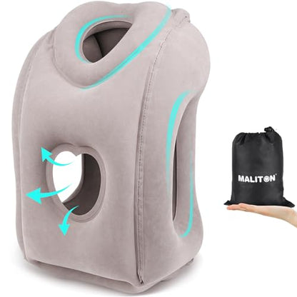 Maliton Inflatable Travel Pillow for Airplane Comfortable Sleeping, (Grey) - color: Grey