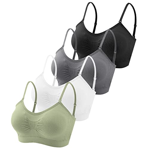 Omisy 4 Pack Sports Bras for Women, Padded Bralettes with Adjustable Straps - color: Black, White, Olive, Dark-grey, size: X-Large