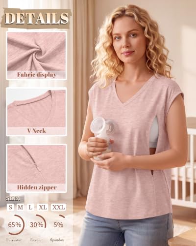 3 Pack Womens Nursing Tops V Neck - color: Light Pink, Blue Green, Black, size: Small