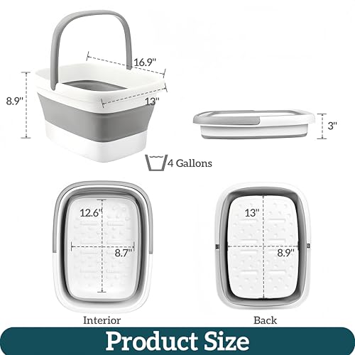 GIMWA Collapsible Foot Bath with Massage Nodes, 4 Gal Foot Soaking Tub - color: Gray