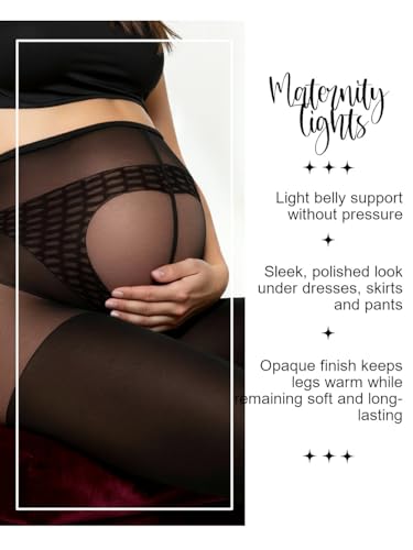 Charm and Attitude Black Maternity Tights Over the Belly - Comfortable Pregnancy Underwear - Maternity Pantyhose - size: Small