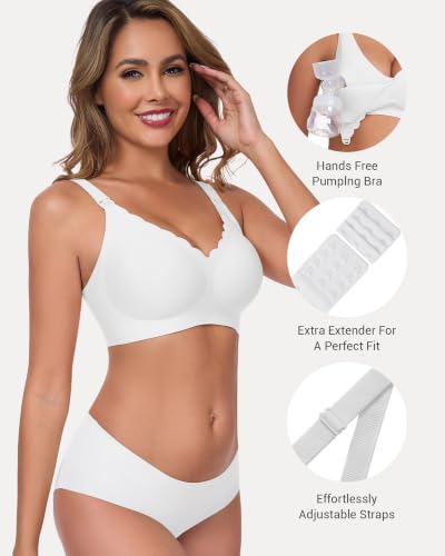 Vinfact Pumping Bra Hands Free-No Underwire Full Coverage Seamless Every Day Bra Holding & Breast Pump Bra - color: White, size: Large