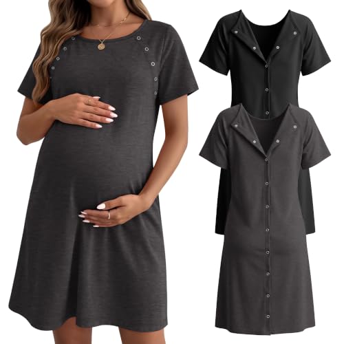Huukeay 2 Pack Labor and Delivery Hospital Gown - color: Black, Dark Gray, size: Small