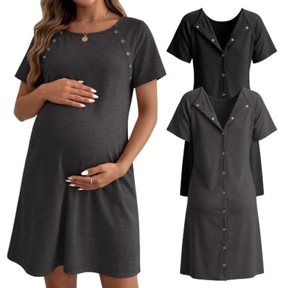 Huukeay 2 Pack Labor and Delivery Hospital Gown - color: Black, Dark Gray, size: Small