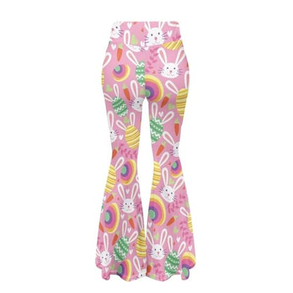 70s Bell Bottom for Women Hippie High Waist Flare Pants - color: Cute Rabbit Egg, size: X-Large