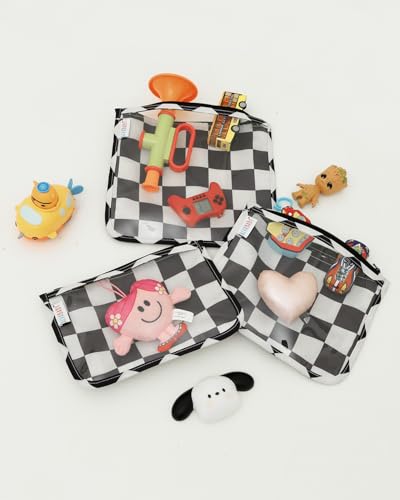 ALVA 3pcs Mess-Proof Travel Pouches,TSA Approved Toiletry Bag,Makeup Bag - color: Black grid