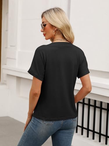 TICTICMISS Womens Summer Tops Short Sleeve Button Down V Neck T Shirts - color: Black, size: X-Large