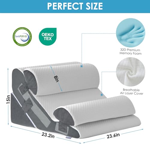 MEGCXIT Wedge Pillow Set for After Surgery, Bed Wedge, 4PCS, White/Grey - color: White/Grey, size: 4pcs
