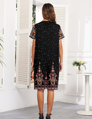 Ekouaer House Dress for Women with Pockets Button Down Nightgowns Moo Moos - color: Ethnic Black, size: Medium