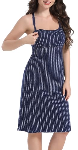 SUIEK 3-Pack Nursing Nightgown Maternity Pajamas Breastfeeding Tank Dresses - color: Black+navy Dot+atrovirens - 3-pack, size: Small