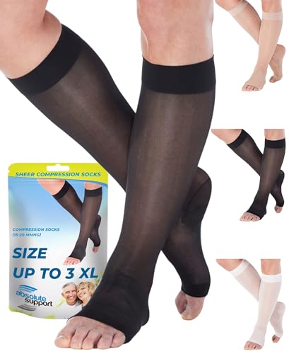 ABSOLUTE SUPPORT Women Knee High Compression Socks 15-20mmHg, Black, 3XL - color: Black, size: 3X-Large