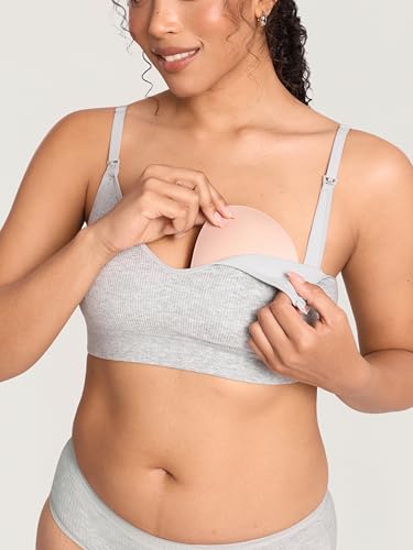 MOMANDA Ribbed Nursing Bras for Breastfeeding - color: Haze Heather, size: Small
