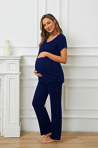 Smallshow Women's Maternity Nursing Pajamas - color: Navy, size: Medium