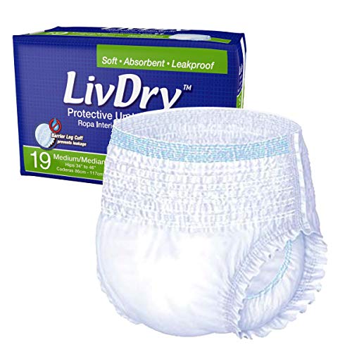 LivDry Adult Incontinence Underwear, Extra Absorbency with Overnight Comfort Bundle - Medium, Bag