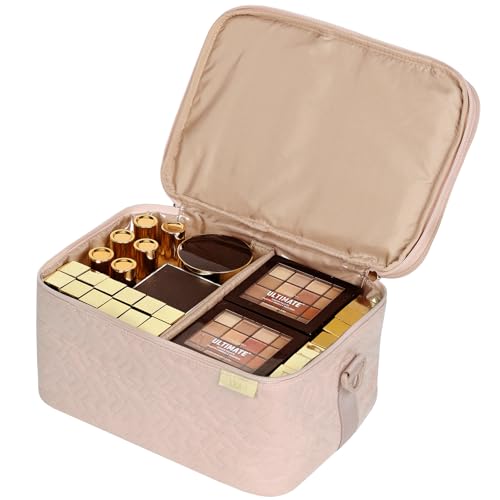 NISHEL Large Makeup Bag Organizer, Double Layer Cosmetic Travel Case - color: Pink, size: Extra Large