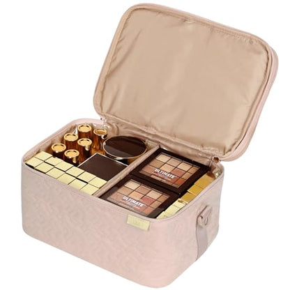 NISHEL Large Makeup Bag Organizer, Double Layer Cosmetic Travel Case - color: Pink, size: Extra Large