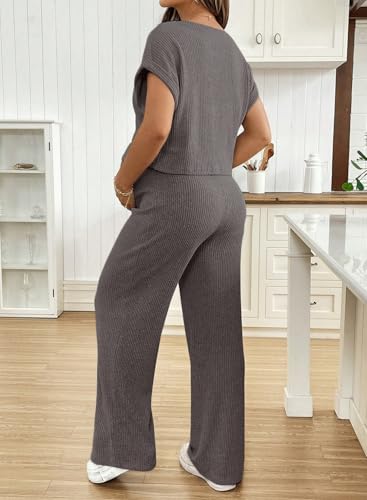 BLENCOT Maternity Sets Summer Ribbed Knit Pajamas Outfits - color: Grey, size: Large