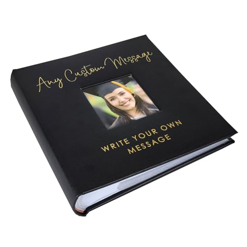 Personalized Photo Album, Custom Engraved Picture Album, Holds 200 4" x 6" Photos, Leatherette and Laser Engraved Scrapbook, Any Custom Message, Black - color: Any Custom Message, size: Black - Medium