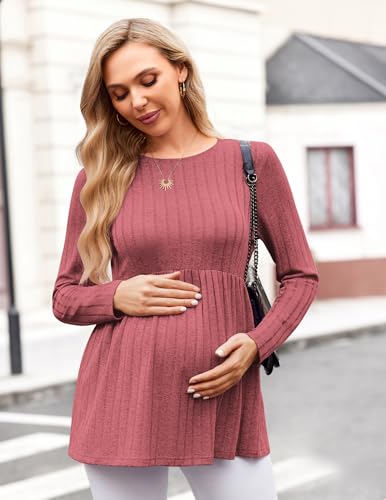 Maternity Shirts Dressy Long Sleeve Pregnancy Fall Tops Work Blouses - color: Dusty Rose, size: Large