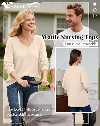 Women’s Waffle Knit Nursing Shirts Regular Fit - color: Cream White, size: Small