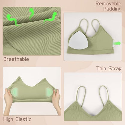 KCDDUMK 4 Pack Cami Bralettes for Women, Spaghetti Strap Sleep Bras - color: Black, White, Olive, Dark-grey, size: Large