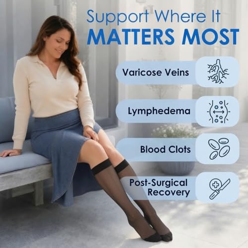ABSOLUTE SUPPORT Sheer Womens Compression Socks 15-20 mmHg - color: Black, size: Medium