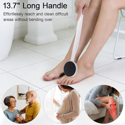 Nano Glass and Pumice Stone for Feet Callus Remover Long Handle 13.7", Double Sided Foot File, Durable Foot Scrubber Pedicure Tool for Hard & Dead Skin Remover, Soft and Smooth Feet, White - color: White