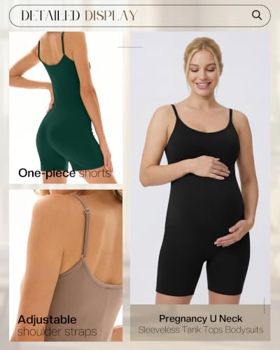 3 Pack Women's Maternity Jumpsuit Shorts - color: Dark Green, Light Khaki, Black, size: Small
