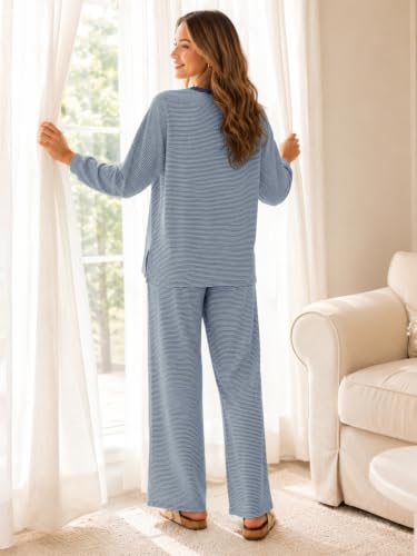 Sexyasasii Women's 2 Piece Striped Lounge Set Maternity Pajama Sets - color: Dark Blue, size: Medium