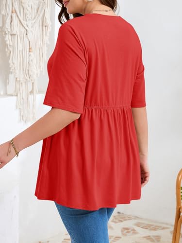 Beautife Womens Plus Size Babydoll Tops Summer Peplum Flowy Tunic Blouses - color: Red, size: 3X-Large Plus
