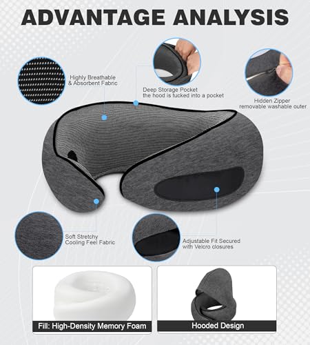 Hat-style travel neck pillow, upgraded version of airplane neck pillow - color: Grey