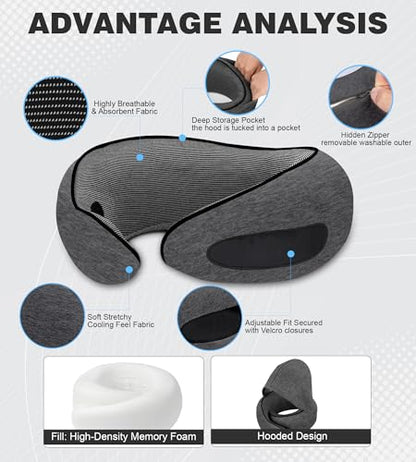 Hat-style travel neck pillow, upgraded version of airplane neck pillow - color: Grey