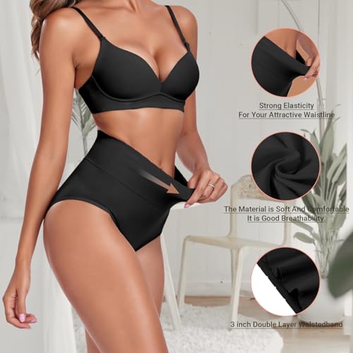 Women's Briefs Underwear High Waist Full Coverage Panties, Ladies Light Tummy Control Postpartum Underpants 5 Pack - color: Black-5pack, size: Medium
