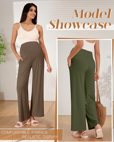 3 Pack Women's Maternity Lounge Pants with Pockets - color: Black, Army Green, Coffee, size: XX-Large