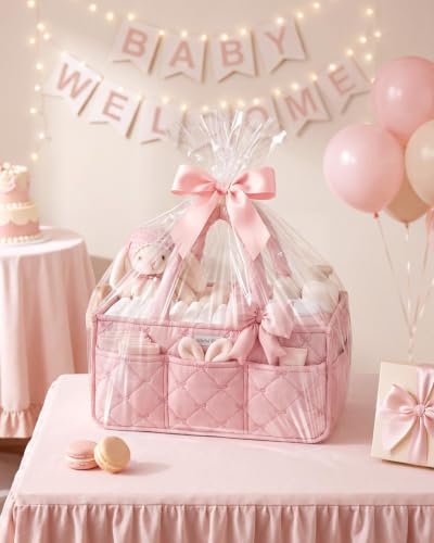 Blissful Diary Baby Diaper Caddy Organizer, Nursery Basket, Bow Light Pink - color: Bow Light Pink