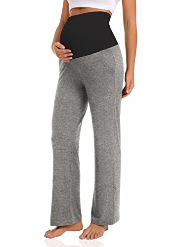 V VOCNI Maternity Pants Wide Leg Work Dress Pregnancy Trousers - color: Charcoal, size: XX-Large