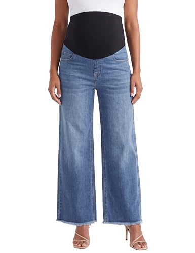Maternity Jeans Wide Leg Baggy Denim Pants - color: Dark Blue, size: Medium