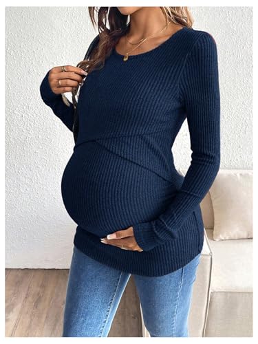 MakeMeChic Women's Maternity Shirts Nursing Top Fall Maternity Clothes - color: Dark Blue, size: Small