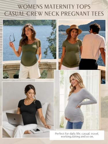 Liu & Qu 3 Pack Maternity Shirts for Women Summer Maternity Tops - color: 5.black/Grey/Army Green, size: Small