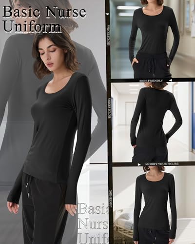Neer 3 Pack Womens Underscrubs Long Sleeve Shirts for Nurse - color: Black, size: X-Small