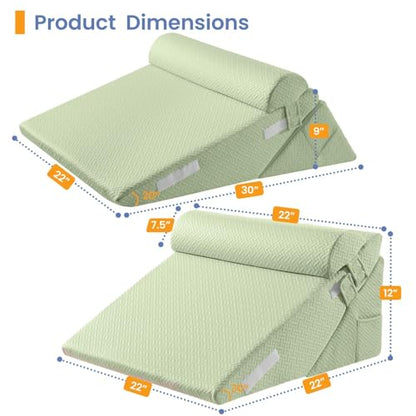 Sasttie Adjustable Wedge Pillow Set for After Surgery, Sage - color: Sage, size: Adjustable 9&12 Inch + 1 Head Pillow
