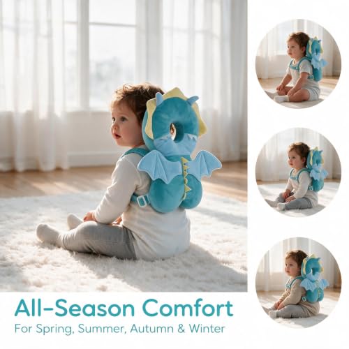 Baby Head Protector Backpack - Soft & Lightweight Fall Cushion Backpack for Toddlers Walking and Crawling(Dragon) - color: Green Dragon