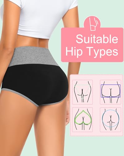 MISSWHO Cotton High Waisted Womens Underwear Soft Stretch Breathable Full Coverage Ladies Panties(Regular & Plus Size) - color: Black-d, size: Medium