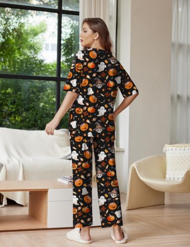 Ekouaer Lounge Sets for Women Soft Comfy Pajama Set 2 Piece Outfits - color: Black Halloween, size: X-Large