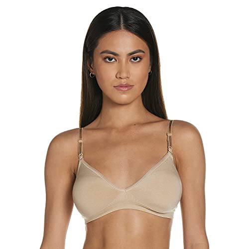 Hanes Women's Wireless T-Shirt Bra, Comfy Support Lightweight Lounge Bra, Convertible Straps - color: Nude Heather, size: Large
